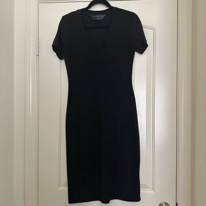 Norma Kamali Classic Stretch V-Neck Black Midi Dress size S